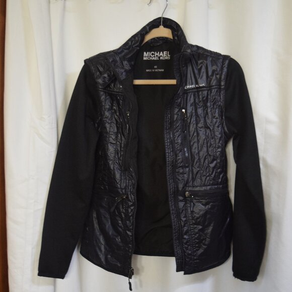 Michael Kors shiny lightweight black jacket w/removable sleeves, size XS - Picture 5 of 8